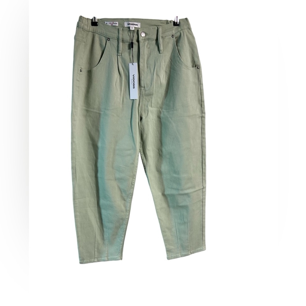 Vigoss ace high-rise denim jeans, olive green straight leg balloon,  NWT